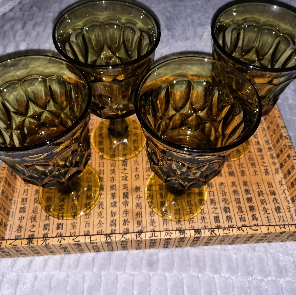 COPY - 4 Vintage Noritake Avocado Green Water Goblets